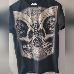 Heads Or Tails Vintage Y2k Black Skull Graphic Men's T-Shirt.